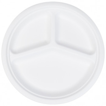 Assiette ronde 3 compartiments en fibres végétales Ø 26 cm