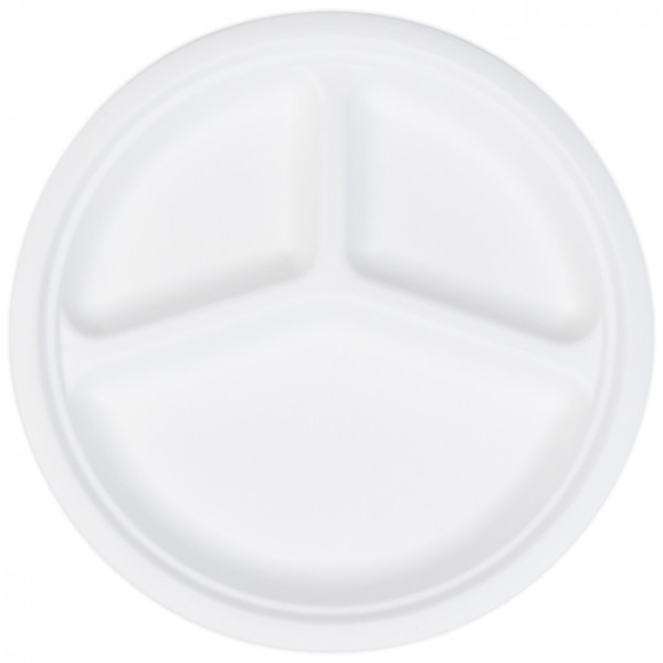 Assiette ronde 3 compartiments en fibres végétales 26cm