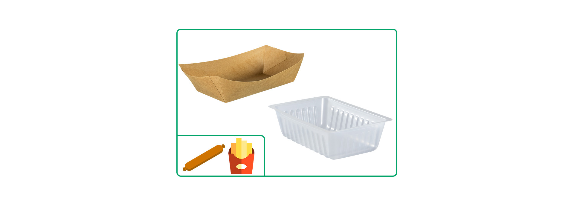 barquettes pour le service de portions de frites et saucisse