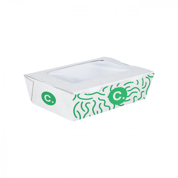 Boîte à salade rectangulaire personnalisée en carton avec couvercle à fenêtre 700 mL - Impression jusqu'à 4 couleurs