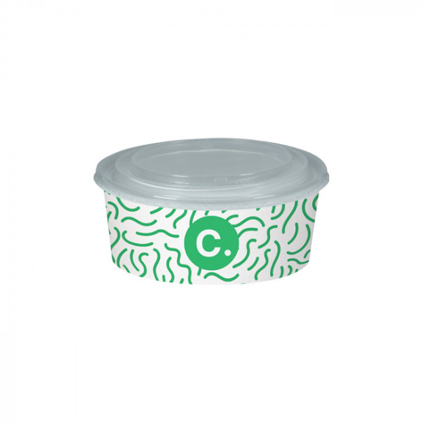 Boîte à salade ronde personnalisée en carton avec couvercle 750 mL - Impression jusqu'à 4 couleurs