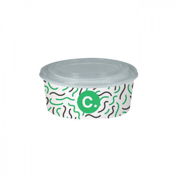 Boîte à salade ronde personnalisée en carton avec couvercle 750 mL - Impression jusqu'à 4 couleurs