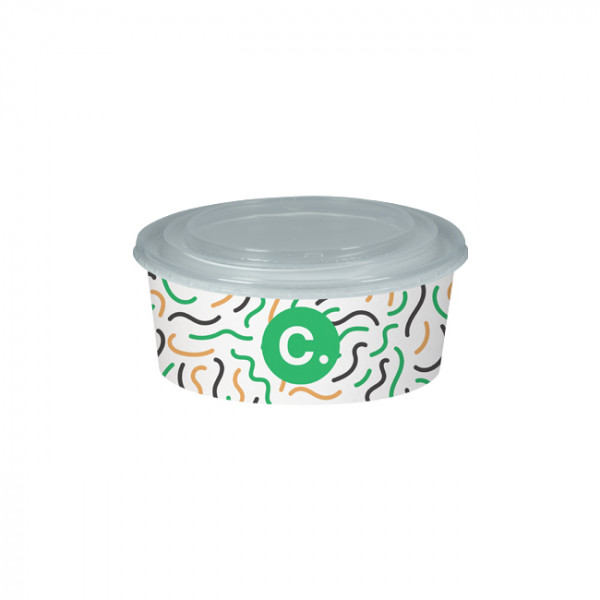 Boîte à salade ronde personnalisée en carton avec couvercle 750 mL - Impression jusqu'à 4 couleurs
