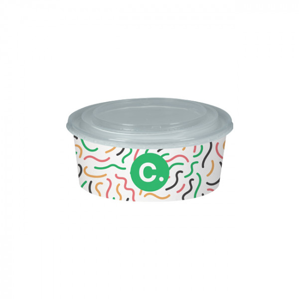 Boîte à salade ronde personnalisée en carton avec couvercle 750 mL - Impression jusqu'à 4 couleurs