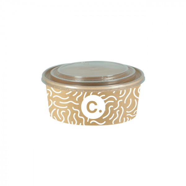 Boîte à salade ronde personnalisée en carton avec couvercle 750 mL - Impression jusqu'à 4 couleurs
