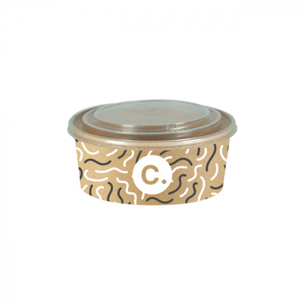 Boîte à salade ronde personnalisée en carton avec couvercle 750 mL - Impression jusqu'à 4 couleurs