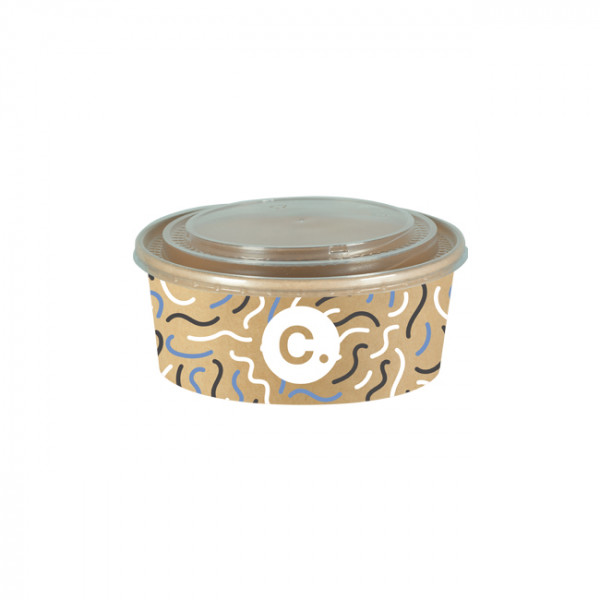 Boîte à salade ronde personnalisée en carton avec couvercle 750 mL - Impression jusqu'à 4 couleurs