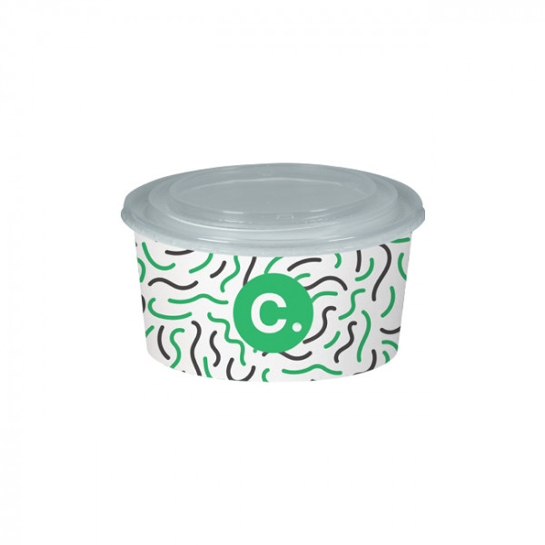 Boîte à salade ronde personnalisée en carton avec couvercle 1000 mL - Impression jusqu'à 4 couleurs