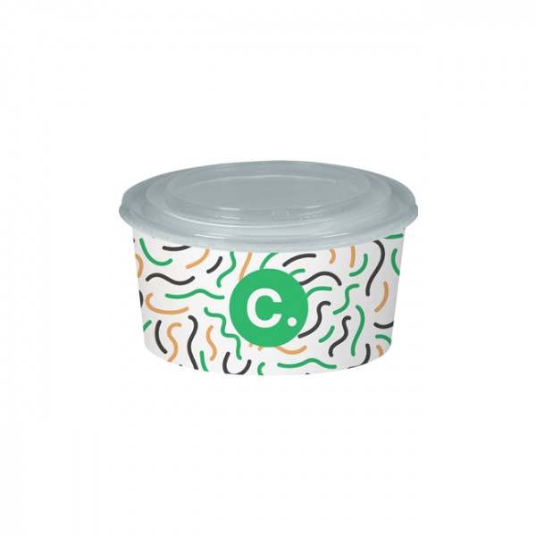 Boîte à salade ronde personnalisée en carton avec couvercle 1000 mL - Impression jusqu'à 4 couleurs