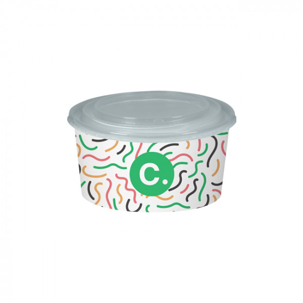 Boîte à salade ronde personnalisée en carton avec couvercle 1000 mL - Impression jusqu'à 4 couleurs