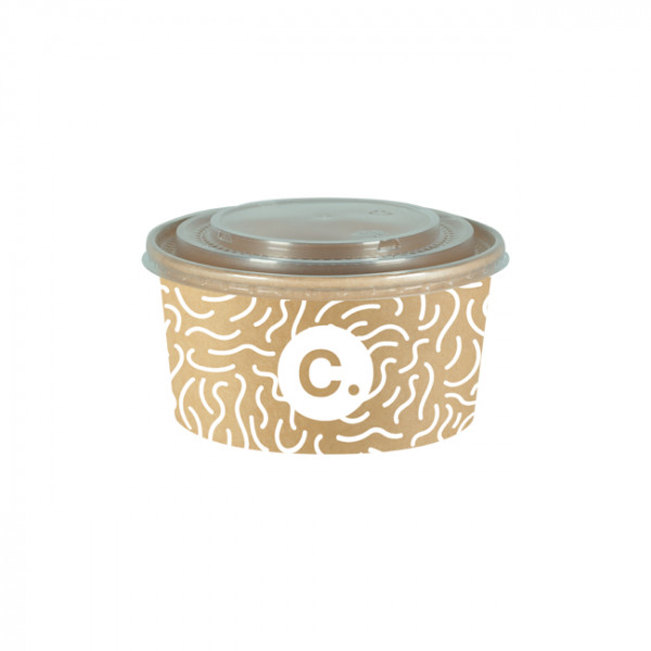 Boîte à salade ronde personnalisée en carton avec couvercle 1000 mL - Impression jusqu'à 4 couleurs