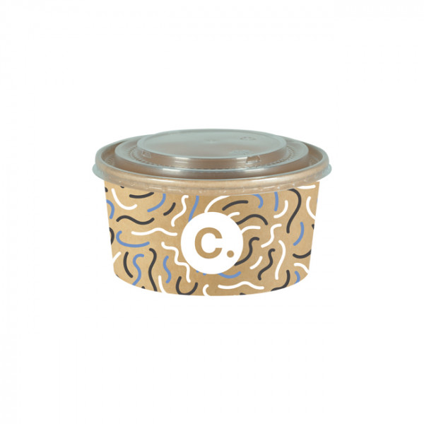 Boîte à salade ronde personnalisée en carton avec couvercle 1000 mL - Impression jusqu'à 4 couleurs