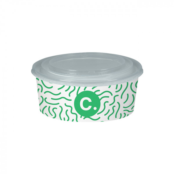 Boîte à salade ronde personnalisée en carton avec couvercle 1300 mL - Impression jusqu'à 4 couleurs