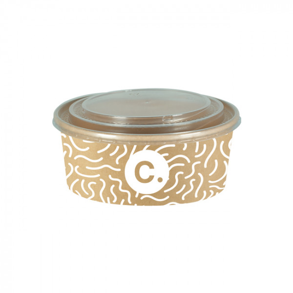 Boîte à salade ronde personnalisée en carton avec couvercle 1300 mL - Impression jusqu'à 4 couleurs