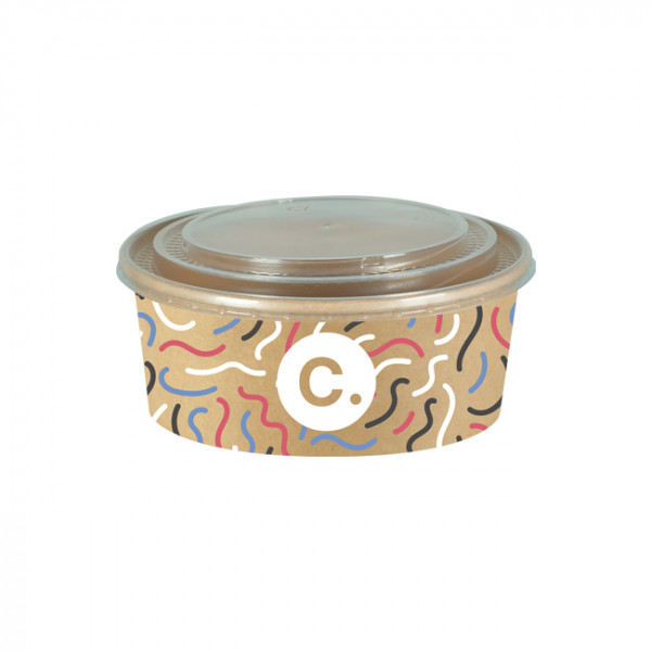 Boîte à salade ronde personnalisée en carton avec couvercle 1300 mL - Impression jusqu'à 4 couleurs