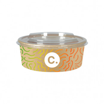 Boîte à salade ronde personnalisée en carton kraft et couvercle 1300 mL - Impression quadrichromie couleurs illimitées