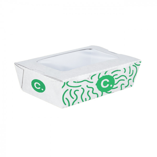 Boîte à salade rectangulaire personnalisée en carton avec couvercle à fenêtre 900 mL - Impression jusqu'à 4 couleurs