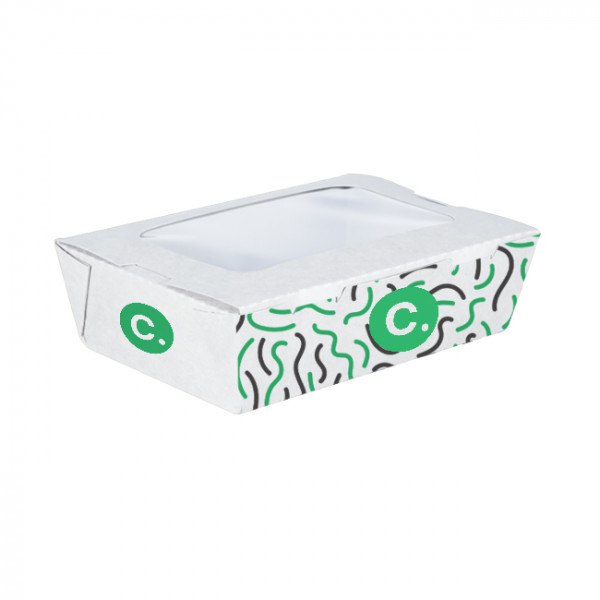 Boîte à salade rectangulaire personnalisée en carton avec couvercle à fenêtre 900 mL - Impression jusqu'à 4 couleurs