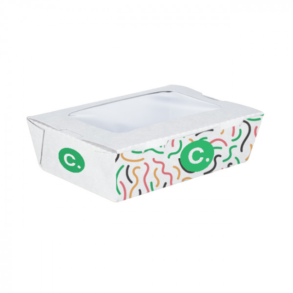 Boîte à salade rectangulaire personnalisée en carton avec couvercle à fenêtre 900 mL - Impression jusqu'à 4 couleurs