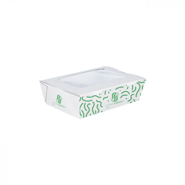Boîte à salade rectangulaire personnalisée en carton avec couvercle à fenêtre 700 mL - Impression jusqu'à 4 couleurs