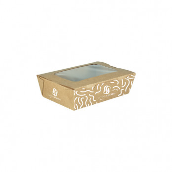 Boîte à salade rectangulaire personnalisée en carton et couvercle à fenêtre 700 mL - Impression jusqu'à 4 couleurs