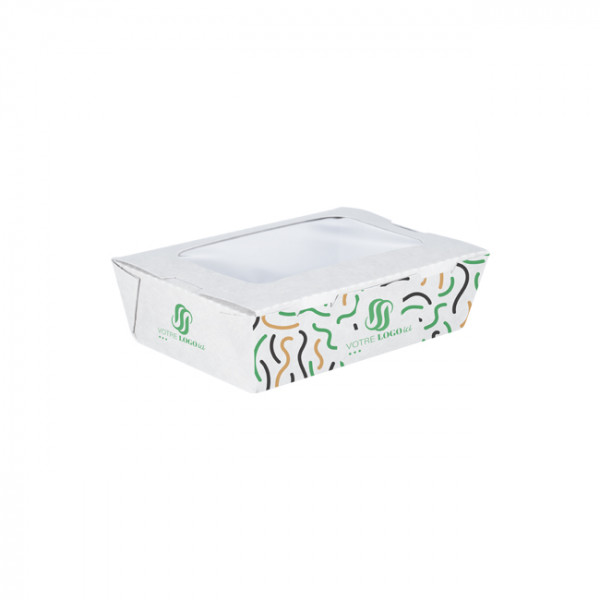 Boîte à salade rectangulaire personnalisée en carton avec couvercle à fenêtre 900 mL - Impression jusqu'à 4 couleurs