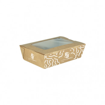 Boîte à salade rectangulaire personnalisée en carton et couvercle à fenêtre 900 mL - Impression jusqu'à 4 couleurs