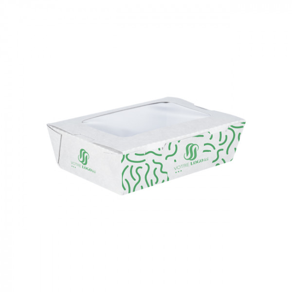 Boîte à salade rectangulaire personnalisée en carton avec couvercle à fenêtre 1200 mL - Impression jusqu'à 4 couleurs