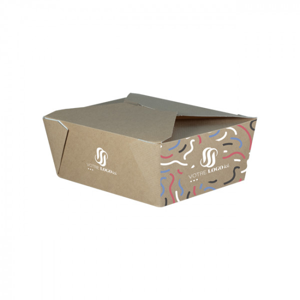 Boîte rectangulaire personnalisée en carton avec couvercle à rabat 1350 mL - Impression jusqu'à 4 couleurs - Kraft
