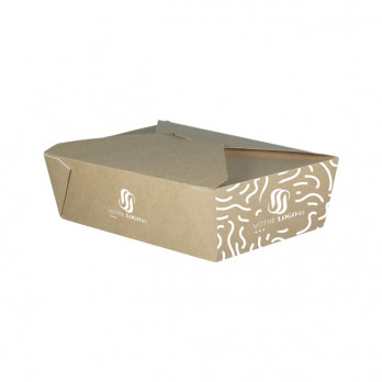 Boîte repas rectangulaire personnalisée en carton kraft 1980 mL - Impression jusqu'à 4 couleurs