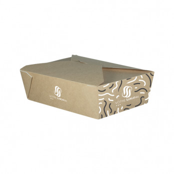 Boîte repas rectangulaire personnalisée en carton kraft 1980 mL - Impression jusqu'à 4 couleurs
