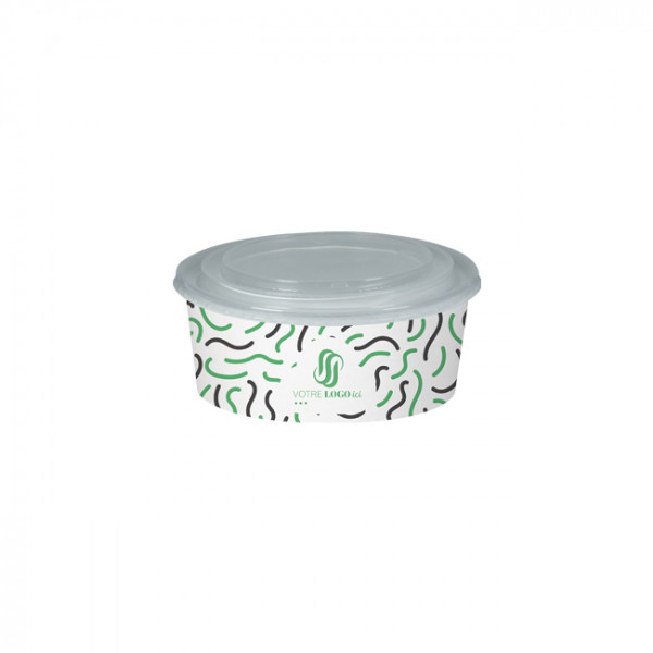 Boîte à salade ronde personnalisée en carton avec couvercle 750 mL - Impression jusqu'à 4 couleurs
