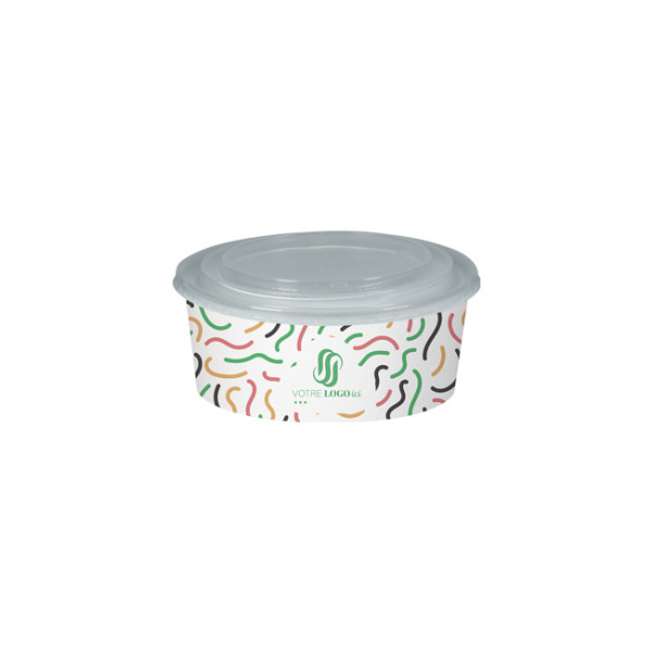 Boîte à salade ronde personnalisée en carton avec couvercle 750 mL - Impression jusqu'à 4 couleurs