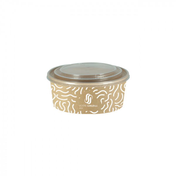 Boîte à salade ronde personnalisée en carton avec couvercle 750 mL - Impression jusqu'à 4 couleurs