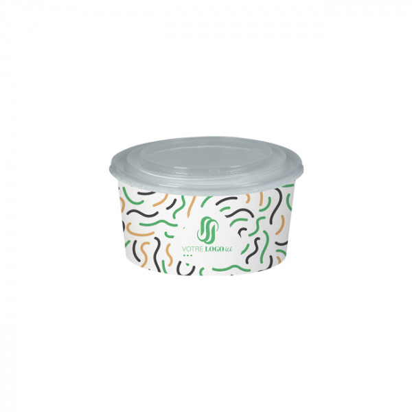 Boîte à salade ronde personnalisée en carton avec couvercle 1000 mL - Impression jusqu'à 4 couleurs