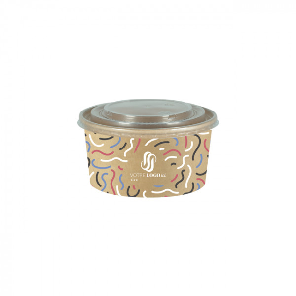 Boîte à salade ronde personnalisée en carton avec couvercle 1000 mL - Impression jusqu'à 4 couleurs