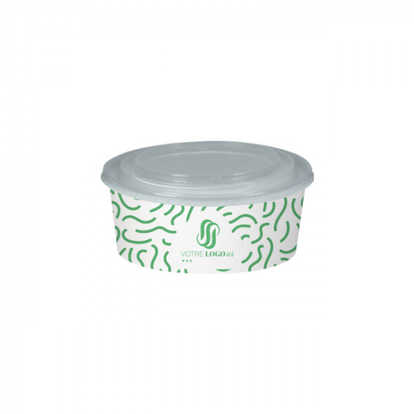 Boîte à salade ronde personnalisée en carton avec couvercle 1300 mL - Impression jusqu'à 4 couleurs