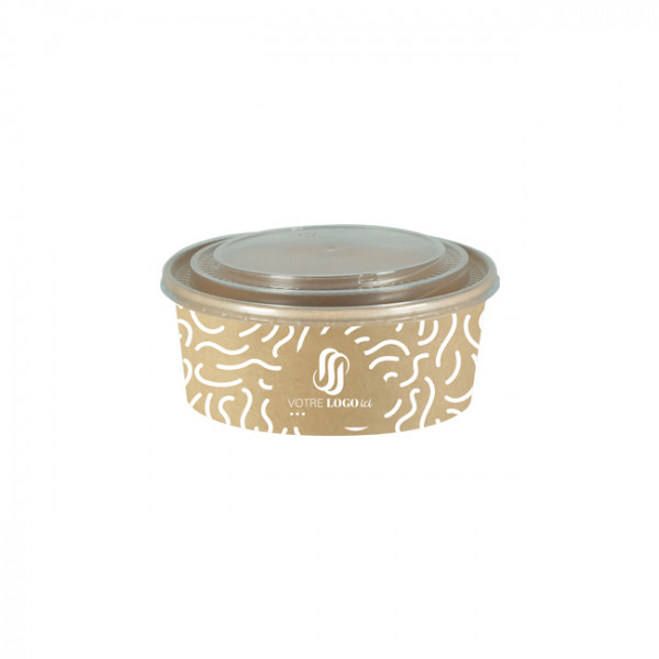Boîte à salade ronde personnalisée en carton avec couvercle 1300 mL - Impression jusqu'à 4 couleurs