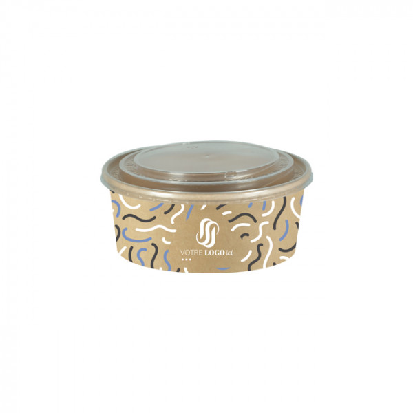 Boîte à salade ronde personnalisée en carton avec couvercle 1300 mL - Impression jusqu'à 4 couleurs