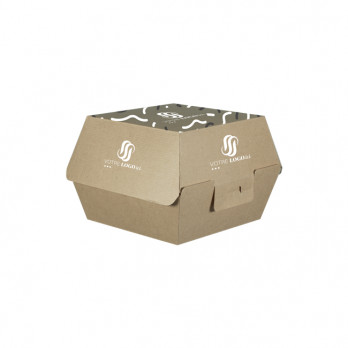 Boîte à burger carrée personnalisée en carton 14,4 x 13,9 x 9,2 cm - Impression jusqu'à 4 couleurs