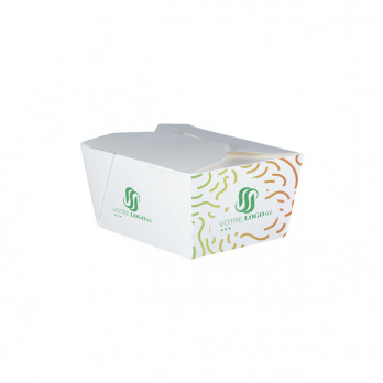 Boîte repas rectangulaire personnalisée en carton blanc 780 mL - Impression quadrichromie couleurs illimitées