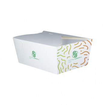 Boîte repas rectangulaire personnalisée en carton blanc 2880 mL - Impression quadrichromie couleurs illimitées