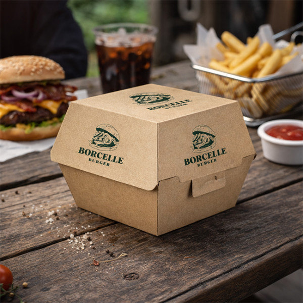 Menu restaurant avec boîtes à hamburger en carton personnalisés