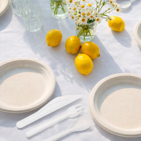 Table décoration été avec couvert en fibres végétales