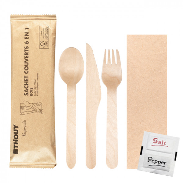 Sachet couverts en bois 6 en 1 - écologique
