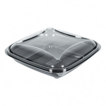 Boîte à salade carrée noire et couvercle en PET Crudipack 750 mL