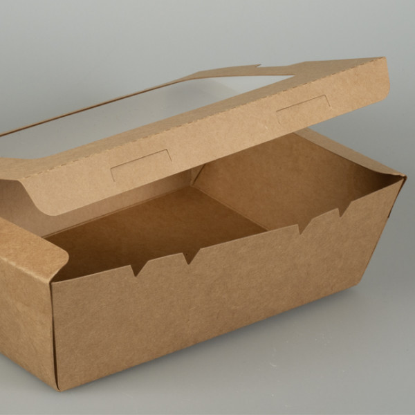 boite a salade carton kraft carree couvercle fenetre 2100 ml