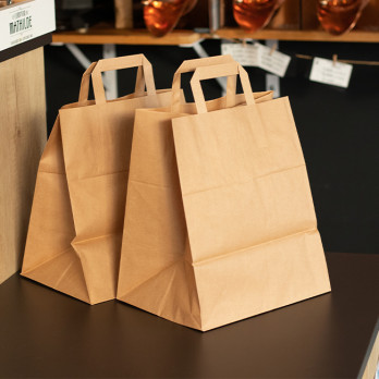 Sac cabas en papier kraft avec poignées plates 26 + 20 x 28 cm