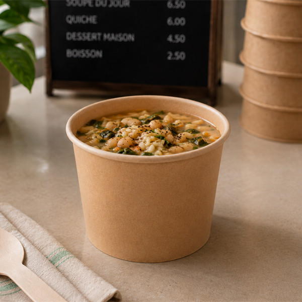Pot à soupe kraft brun emballage alimentaire écologique pas cher