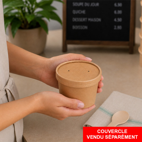 Pot à soupe en carton brun kraft avec couvercle emballage alimentaire pro